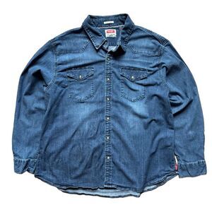 Wrangler Flex For Comfort Denim Shirt Mens 3XL Blue Stretch Short Sleeve
